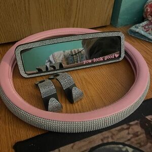 Pink Rhinestone Car Accessory Set